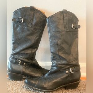 Franco Sarto Black Leather Wyoming Boots, size 9